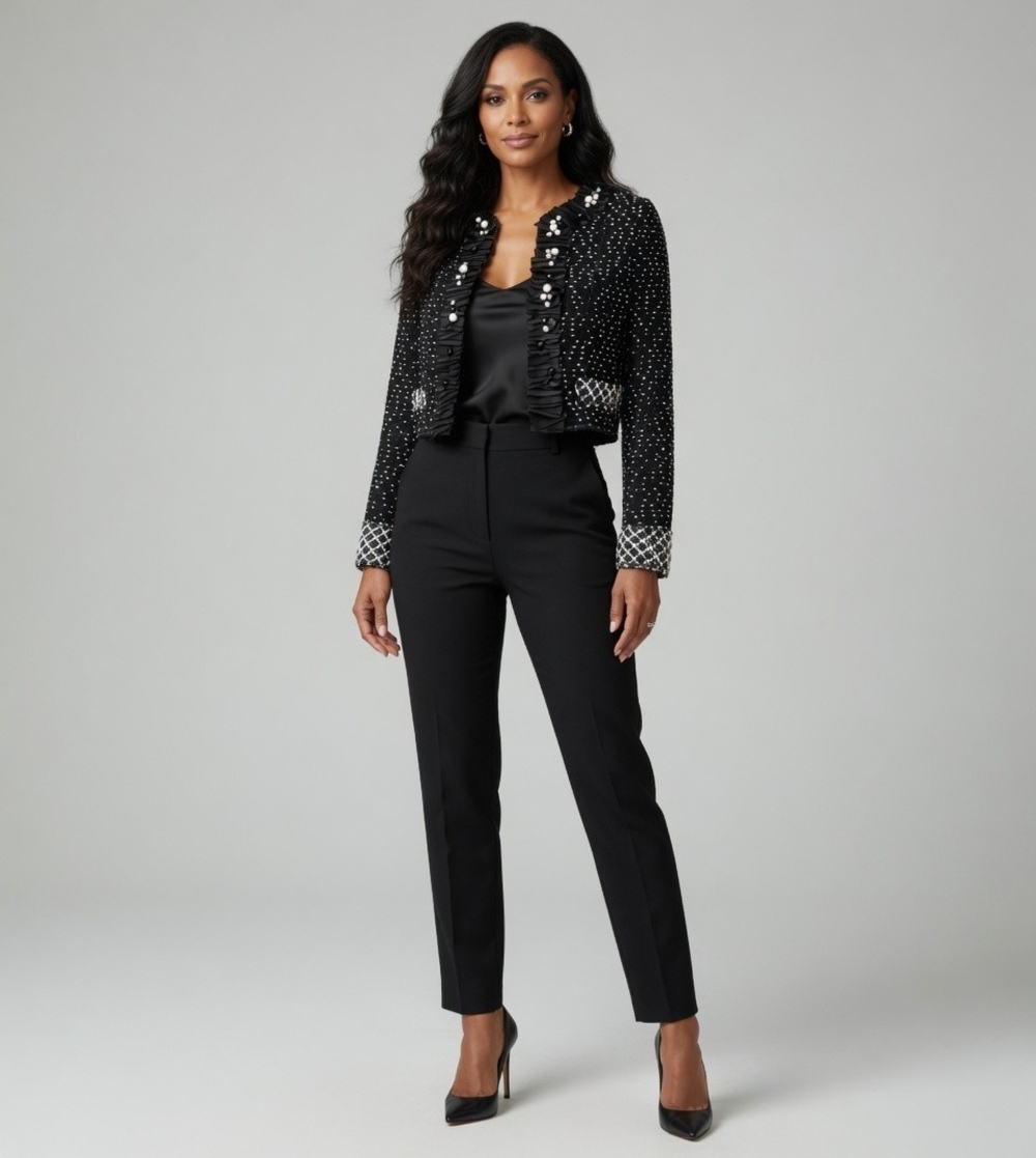 Maria Grazia Severi Italian Designer Cropped Beaded Wool Blazer EUR 42